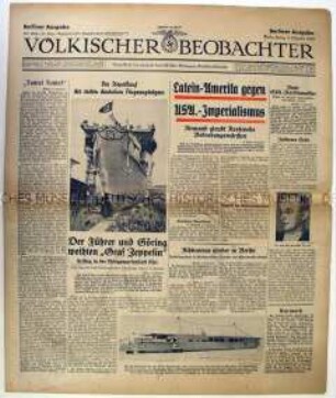 Fragment der Tageszeitung "Völkischer Beobachter" u.a. über den Stapellauf des deutschen Flugzeugträgers "Graf Zeppelin"