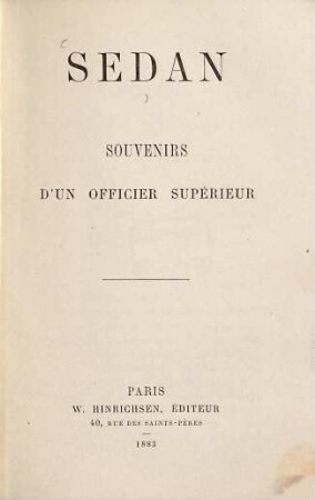 Sedan Souvenirs d'un officier supérieur