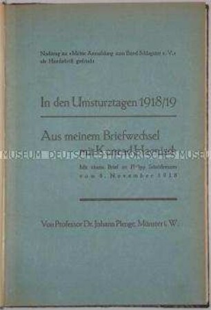 Briefwechsel zwischen den Sozialdemokraten Johann Plenge und Konrad Haenisch