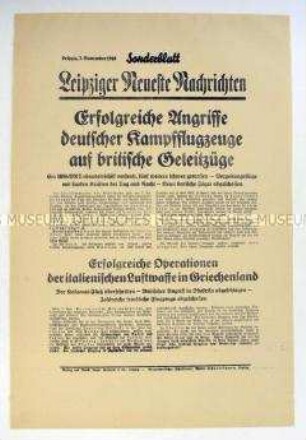 Sonderblatt der "Leipziger Neuesten Nachrichten" zur Bombardierung britischer Handelsschiffe