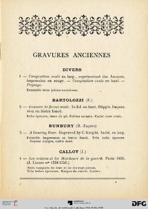 Gravures anciennes (Nr. 1-67)