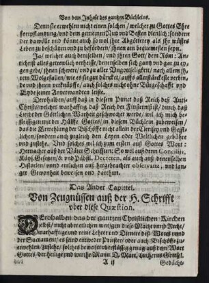 Das Ander Capittel. Von Zeugnüssen auß der H. Schrifft uber diese Quaestion.