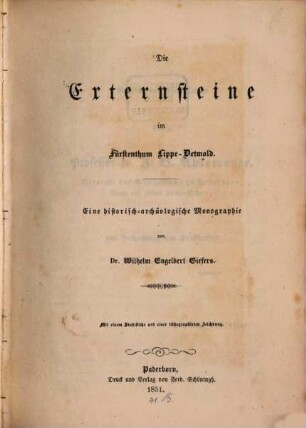 Die Externsteine im Fürstenthum Lippe-Detmold : eine historisch-archäologische Monographie