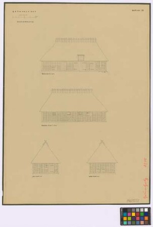 [Sterup([Landkreis Flensburg-Land])]: Grünholzhof. Geräteschuppen (Süd-Ansicht, Nord-Ansicht, Ost-Ansicht, West-Ansicht)