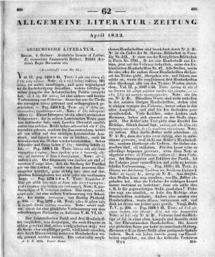 Aristoteles: Aristoteles Graece et Latine. Vol. 1-4. Ex rec. I. Bekkeri. Edidit Academia Regia Borussica. Berlin: Reimer 1831 (Beschluss von Nr. 61)