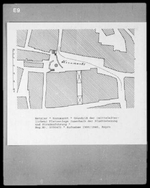 Wetzlar, Kornmarkt, Grundriß der (mittelalterlichen) Platzanlage innerhalb der Stadtbebauung und Straßenführung