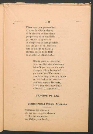 Canción de paz : Confraternidad chileno argentina