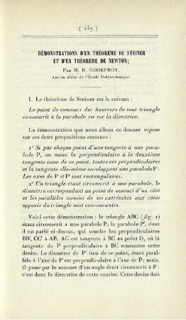 Démonstrations d'un théorème de Steiner et d'un théorème de Newton.