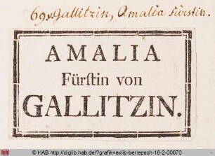 Exlibris der Fürstin Amalia von Gallitzin