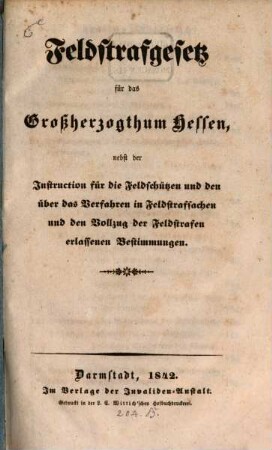 Feldstrafgesetz für das Großh. Hessen