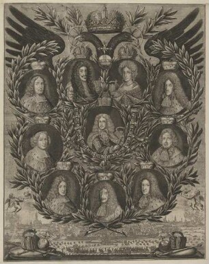 Gruppenbildnis des Leopold I., der Eleonore Magdalene, des Joseph I. und der sieben Kurfürsten