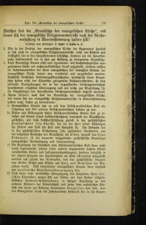 Welches sind die "Grundsätze der evangelischen Kirche", mit denen sich der evangelische Religionsunterricht nach der Reichsverfassung in Übereinstimmung halten soll? : Leitsätze