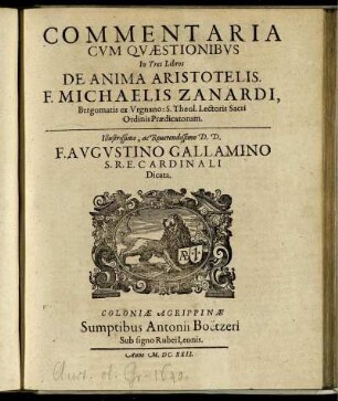 Commentaria Cvm Qvæstionibvs In Tres Libros De Anima Aristotelis