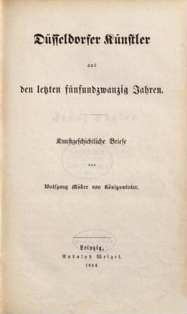 Düsseldorfer Künstler aus den letzten fünfundzwanzig Jahren : kunstgeschichtliche Briefe