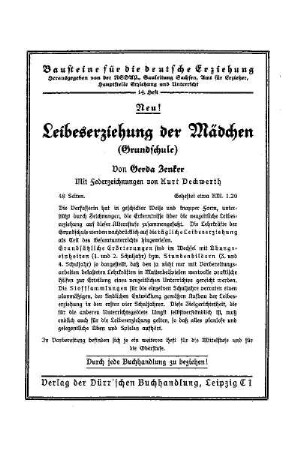 Leibeserziehung der Mädchen : Beilage