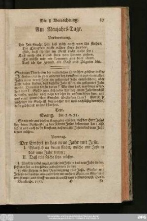 Die 8 Betrachtung. Am Neujahrs-Tage.