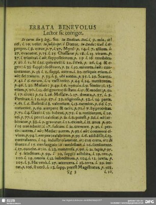 Errata Benevolus Lector sic corriget