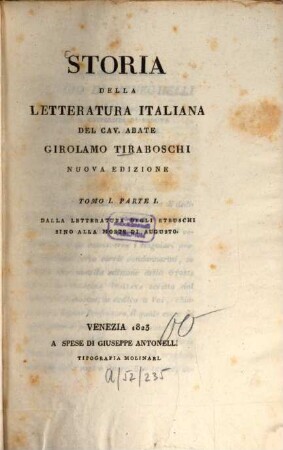Storia della letteratura italiana, 1. Dalla letteratura degli Etruschi sino alla morte di Augusto