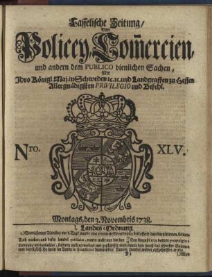 Nro. XLV, Montags, den 3. Novembris 1738