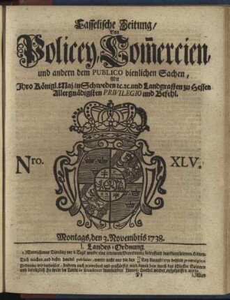 Nro. XLV, Montags, den 3. Novembris 1738
