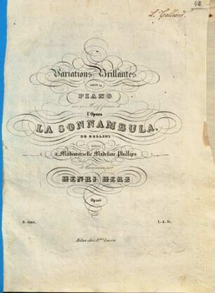 Variations brillantes : pour le piano ; sur un motif favori de l'opéra La Sonnambula de Bellini ; op. 105