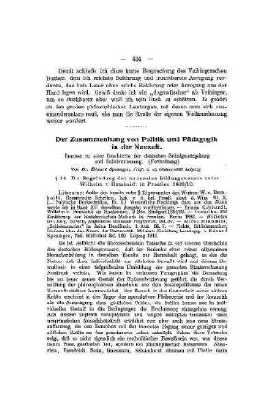 Der Zusammenhang von Politik und Pädagogik in der Neuzeit : Umrisse zu einer Geschichte der deutschen Schulgesetzgebung und Schulverfassung ; (Fortsetzung)