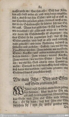 Wie man Zihn/Bley und Eisen/auff Goldt probieren soll.