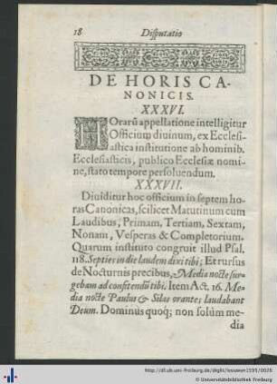 Disputatio De Horis Canonicis