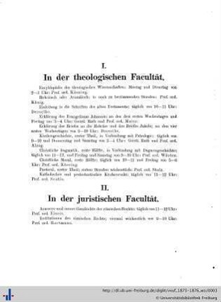 I. In der theologischen Facultät.