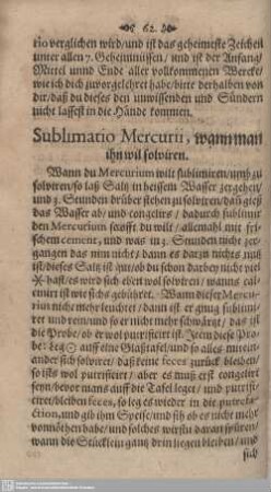 Sublimatio Mercurii, wann man ihn wil solviren.