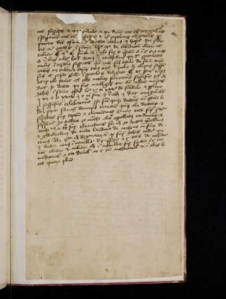 Nach der Restaurierung mitgeheftetes Spiegelblatt mit vertauschter Textrichtung. Gerardus Magnus: Sermo ad clerum Traiectensem de focaristis. Excerptum.