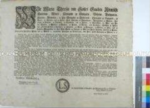 Verordnung von Maria Theresia Kaiserin des Heiligen Römischen Reiches über den Tabakanbau und die zunehmende Gewaltbereitschaft gegenüber Tabakgefällsbeamten