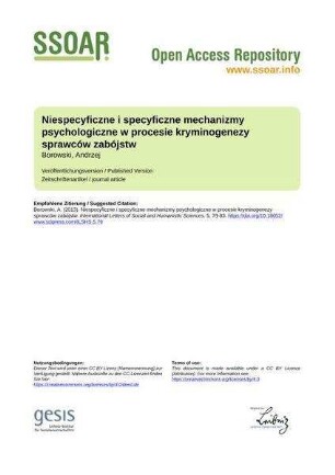 Niespecyficzne i specyficzne mechanizmy psychologiczne w procesie kryminogenezy sprawców zabójstw