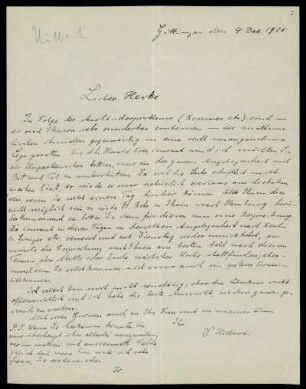 Nr. 5: Brief von David Hilbert an Erich Hecke, Göttingen, 4.12.1928