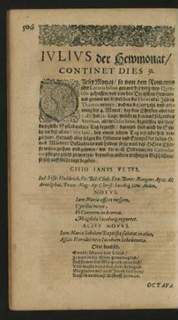 Iulius der Hewmonat/ Continet Dies 31.