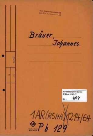 Personenheft Johannes Bräuer, Kriminalsekretär