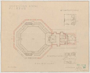 Fischer, Theodor; Planegg bei München (Bayern); Ev. Waldkirche - 2. u. 3. Turmgeschoss u. 1. OG (Grundrisse)