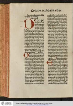 Incipit collatio prima abbatis Ysaac de oratione.