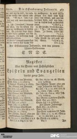Register über die Sonn- und Festtäglichen Episteln und Evangelien durchs ganze Jahr