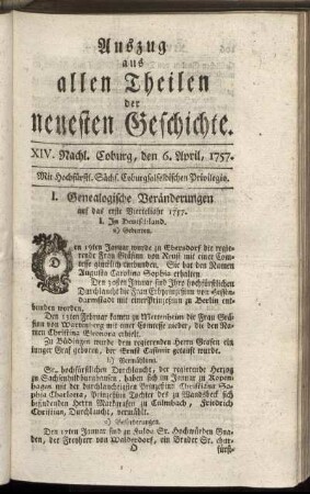 XIV. Nachl. Coburg, den 6. April, 1757.