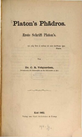 Platon's Phäros : Erste Schrift Platon's