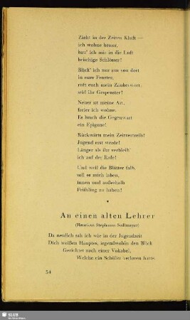 An einen alten Lehrer : (Henricus Stephanus Sedlmayer)