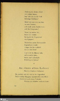 An einen alten Lehrer : (Henricus Stephanus Sedlmayer)