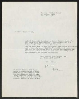 Brief von Erhart Kästner an Gerhart Hauptmann