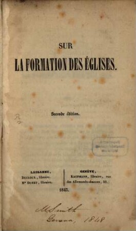 Sur la formation des églises