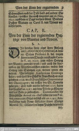 Cap. II. Von der Linie der regierenden Hertzoge von Mantua und Nevers