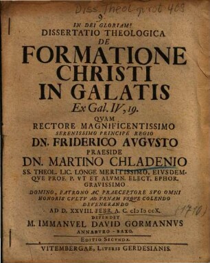 Dissertatio theologica de formatione Christi in Galatis : ex Gal. IV, 19