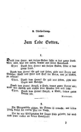 I. Abtheilung. Zum Lobe Gottes