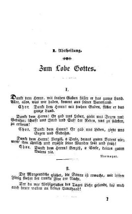 I. Abtheilung. Zum Lobe Gottes