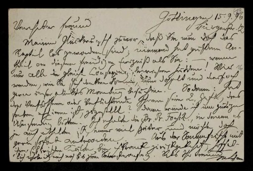 Nr. 13 Postkarte von Max Lehmann an Edward Schröder. Göttingen, 15.9.1896